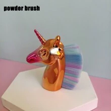1入金色獨角獸形粉撲刷,化妝工具,適用於女性日常化妝 - 金色 - 查看 1