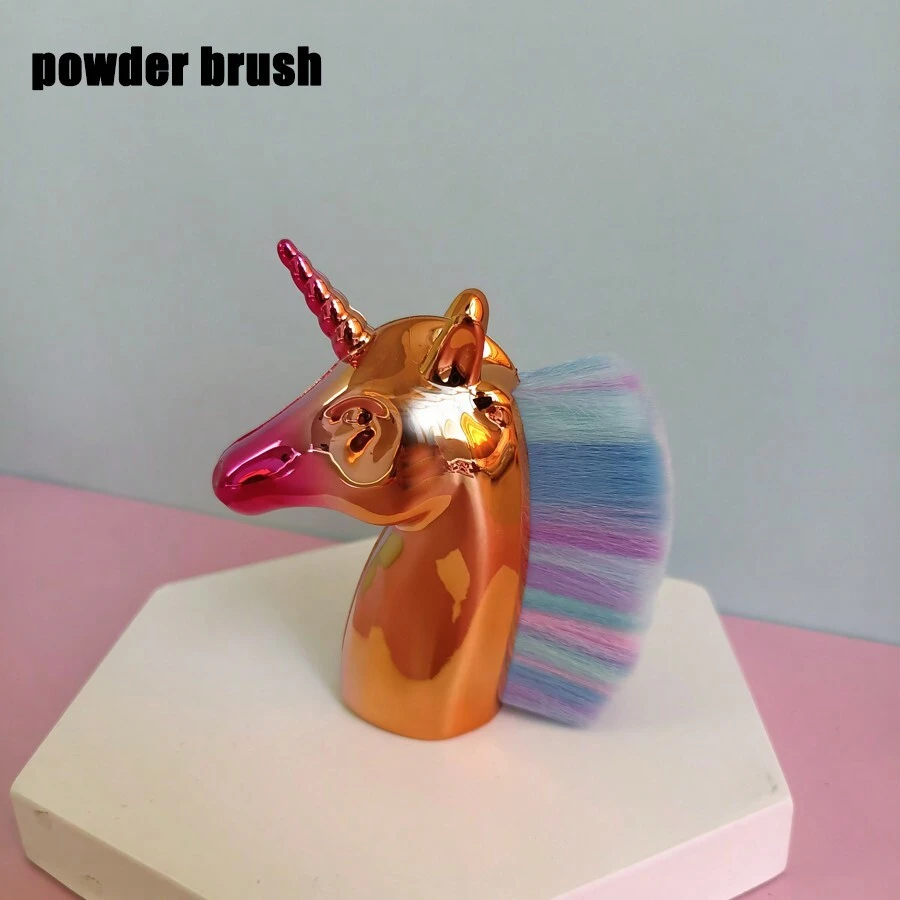1入金色獨角獸形粉撲刷,化妝工具,適用於女性日常化妝 - 金色 - 查看 1