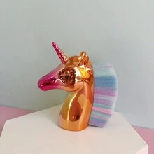 1入金色獨角獸形粉撲刷,化妝工具,適用於女性日常化妝 - 金色 - 查看 6