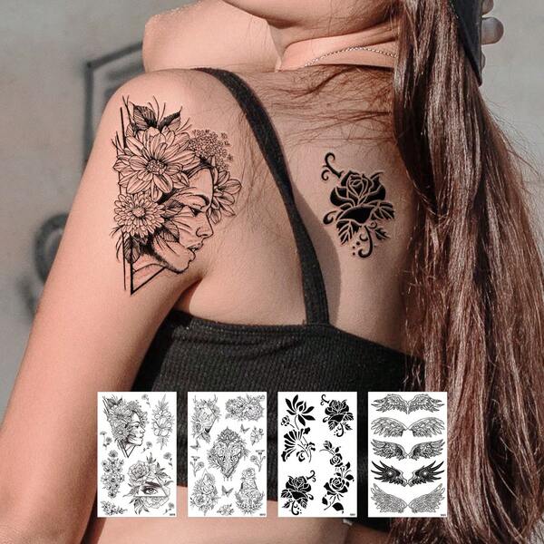 4 Half Arm Temporary Tattoos Sleeve Tattoos Waterproof Realistic Long