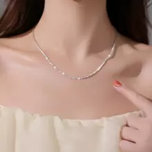 1pc Sparkling Necklaces Silver Plate Simple But Shining Design Match Daily Outfits Perfect Night Club Decor Gift For Female - Silver - View 4