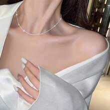 1pc Sparkling Necklaces Silver Plate Simple But Shining Design Match Daily Outfits Perfect Night Club Decor Gift For Female - Silver - View 6