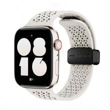 適用於蘋果手錶錶帶，運動款式中空透氣矽膠錶帶38mm、40mm、41mm、42mm、44mm、45mm、49mm，舒適適合睡眠佩戴，適用於Apple Watch Ultra SE /8/7/6/5/4/3/2/1通用 - 星光色 - 查看 1