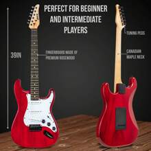 LyxPro CS Beginner 39" Stratocaster Electric Guitar & Electric Guitar Accessories Players With Guitar, Amp Cable, 6 Picks & Learner'S Guide, Solid Wood Body, Volume/Tone Controls, 5-Way Pickup - Đỏ - Xem 3