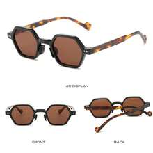 1 件装复古多边形方形时尚眼镜六角形透明海洋镜片遮光铆钉时尚眼镜男女皆宜 - 咖啡棕 - 查看 2