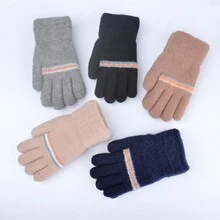 Children's Knitted Knit Gloves For Boys, Autumn & Winter, Thickened, Full Finger, Double Layer, Separated Finger, Keep Warm While Cycling, Primary School Students - Beige - View 4