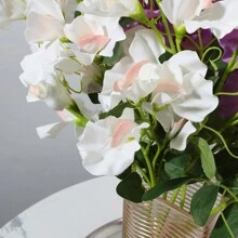 1pc Pea Flower, Peablossom, Artificial Flower, Polyester Fiber Material, Home Decoration, Garden Decoration, School Dormitory Decoration, Party Event Holiday Party Decoration, Hotel Restaurant Living Room Bedroom Wedding Kitchen Garden Decoration, Spring And Summer Decoration - White - View 3