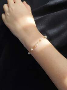 A Women'S Ice And Snow Bracelet Natural Pearl White Crystal 925 Silver Gold-Plated Fine Handmade White Pure High-End Light Luxury Unique Exquisite Women'S Holiday Gift - Yellow Gold - View 3