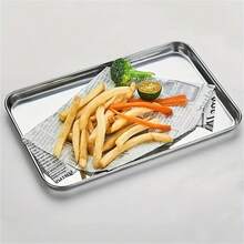1 Bandeja Para Hornear, Bandeja Para Cocinar Al Vapor, Bandeja Rectangular Antiadherente Y Bandeja Para Hornear De Acero Inoxidable, Utensilios De Comida Multiusos, Fácil De Limpiar, Utensilios De Cocina, Utensilio De Cocina - Plateado - Ver 4