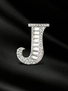 1pc 英文26字母胸针 水钻 典雅合金胸针 水钻镶嵌 典雅 胸花配饰 服装配饰 - 銀色 - 查看 11