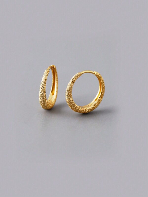 1 Pair S925 Sterling Silver Textured Geometric Round Hoop Earrings For Women, Simple & Versatile, Hypoallergenic, Suitable For Daily Wearing & Gifting, Comes With Box