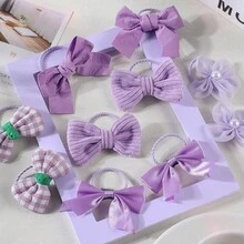 10 件裝可愛花朵蝴蝶結髮帶女孩甜美公主風格髮飾適合日常使用 - 彩色 - 查看 3