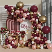 1 套勃艮第气球花拱门套装，含金属金色乳胶气球，适用于生日派对、婚礼、婴儿洗礼装饰 - 酒紅色2 - 查看 2