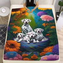 1pc Spotted Dog Pattern Flannel Fleece Blanket, Suitable As Abstract Pattern Soft And Warm Sofa, Air Conditioning Or Bed Blanket In All Seasons - Multicolor - View 4