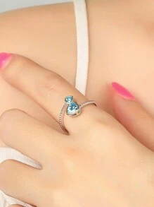 1 件純 S925 銀色深紫色雙心形切割二月生日石可調節開口戒指,送給女朋友的浪漫禮物、女孩、情人節、生日、珠寶配件 - 藍色 - 查看 1