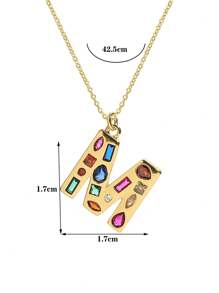 1 Pc Crystal Decor Gold Initial Necklace For Women Pendant Necklaces Daily Party Christmas Jewelry Gifts - Multicolor - View 15