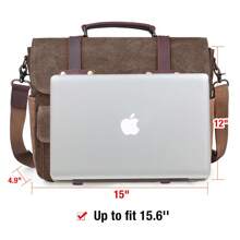 Mens Laptop Messenger Bag Waterproof Canvas Leather Satchel Briefcase Shoulder Bag Computer Work Bag 15.6 Inch - Brown - View 3
