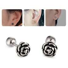 2 件復古玫瑰花耳環和女式手術鋼花耳環,金色和黑色,情人節禮物 - 銀色 - 查看 4