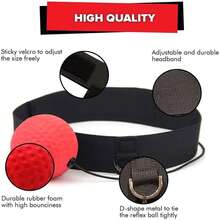拳擊反應球套裝(1入)與頭帶,適合反應、速度、反應拳、戰鬥技巧和手眼協調訓練-紅色 - 紅色 - 查看 3