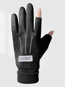 1 雙男式簡約保暖黑色薄款無指戶外騎乘手套 - 黑色 - 查看 2