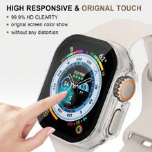 適用於Apple Watch Ultra 2 49mm的手錶保護殼和屏幕保護貼，硬質帶鋼化玻璃屏幕保護貼，手錶套第9系列保護殼，超薄耐用防水保護殼，1入，透明 - 無色 - 查看 5
