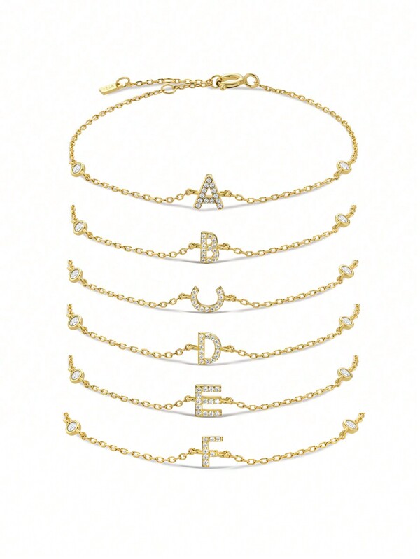 1pc Fashion Cubic Zirconia & Letter Decor Silver Bracelet For Women For Daily Decoration