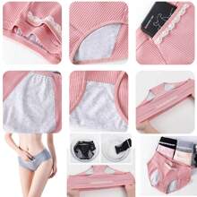 Bragas calzones menstruales algodón cintura alta antiderrames antifugas mujer 3 piezas - Negro - Ver 8