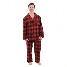 Famjams Mens Flannel Pajamas 2 Piece Christmas Pajama Set (Size Small-XXX-Large) - Kẻ sọc đen/đỏ - Xem 4
