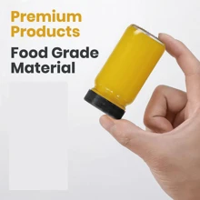 6-pack, 2 oz glasshotflaskor med svarta lock - liten genomskinlig burk för resebehov, miniflaskor lämpliga för ingefära, wellnessshot, juice, prov