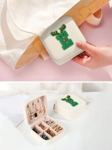 時尚刺繡個人化首字母珠寶收納盒,戒指項鍊耳環旅行盒回到學校風格適合青少年女孩,女朋友生日禮物珠寶收納盒女士禮物女孩禮物女朋友禮物 - 白色 - 查看 12