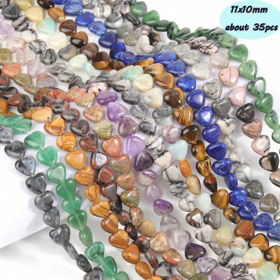 11x10 毫米心形天然瑪瑙拉長石東陵石英珠散裝間隔珠用於製作珠寶 Diy 發現物 - 11x10mm about 35pcs - 查看 1