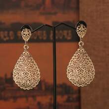 1 Bộ trang sức nữ bao gồm 1 đôi bông tai, 1 vòng tay và 1 mặt dây chuyền vòng cổ, mạ vàng, thích hợp cho cô dâu - Vàng - Xem 3