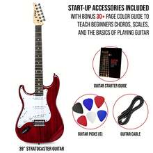 LyxPro CS 39"Stratocaster Guitar Left Hand Electric Guitar Kit For Beginner, Intermediate & Pro Players With Guitar, Amp Cable, 6 Picks & Learner'S Guide, Solid Wood Body, Volume/Tone Controls, 5-Way Pickup - 紅色 - 查看 2