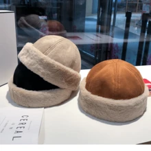 Women Winter Warm Plush Velvet Melon Cap Korean Style Retro Versatile Corduroy Hat, Thickening - Black - View 1