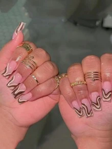 24片法式高級條紋波紋歐美風格芭蕾舞美甲多色+1片果凍膠+1片卸甲棒 - 彩色 - 查看 4