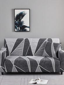 1pc Elastic Sofa Cover With Modern Geometric Design, Made Of Polyester Fiber, Waterproof & Machine Washable, Suitable For All Seasons - Grey - View 4