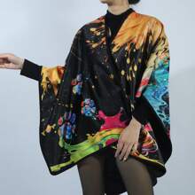 1入女性狗彩色畫數位印花冬季兩層保暖大披肩 - 彩色 - 查看 1