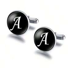 1 對男士襯衫銅字母 A 袖扣帶圓形水晶裝飾 - 黑色 - 查看 5