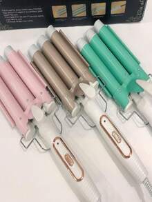 Triple Tube Hair Curler, Ceramic Waves With Adjustable Temperature - Multicolor - View 3