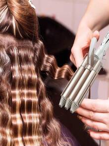 Triple Tube Hair Curler, Ceramic Waves With Adjustable Temperature - Multicolor - View 6