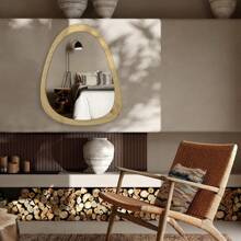 34" X 26"Asymmetrical Natural Wood Wall Frame Mirror,Irregular Mirror,Abstract Assymetrical Decorative Mirror,For Living Room Bedroom Bathroom Home Decor