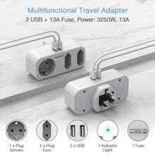 TESSAN Adaptador Enchufe Ingles a Español con Triple Enchufes, Adaptador Enchufe UK Irlanda, Ingles, Escocia, Maldivas, Adaptador Tipo g con 3 Tomas y 2 USB, Adaptador UK, Adaptador Enchufe Ingles - Gris - Ver 3