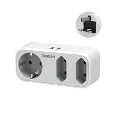TESSAN Adaptador Enchufe Ingles a Español con Triple Enchufes, Adaptador Enchufe UK Irlanda, Ingles, Escocia, Maldivas, Adaptador Tipo g con 3 Tomas y 2 USB, Adaptador UK, Adaptador Enchufe Ingles - Gris - Ver 1