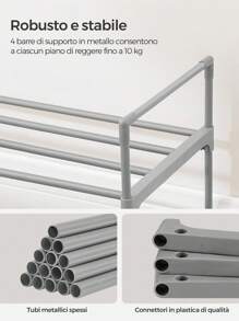 SONGMICS Scarpiera a 2 Ripiani, Scaffale Portascarpe, Organizzatore in Metallo, per 8/10 Paia di Scarpe, Impilabile, Corridoio, Soggiorno, Camera da Letto, 30 x 92 x 34 cm, Grigio - Grigio - Visualizzare 3