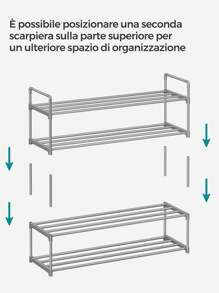 SONGMICS Scarpiera a 2 Ripiani, Scaffale Portascarpe, Organizzatore in Metallo, per 8/10 Paia di Scarpe, Impilabile, Corridoio, Soggiorno, Camera da Letto, 30 x 92 x 34 cm, Grigio - Grigio - Visualizzare 6