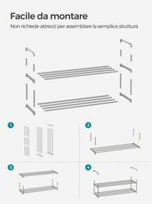SONGMICS Scarpiera a 2 Ripiani, Scaffale Portascarpe, Organizzatore in Metallo, per 8/10 Paia di Scarpe, Impilabile, Corridoio, Soggiorno, Camera da Letto, 30 x 92 x 34 cm, Grigio - Grigio - Visualizzare 4