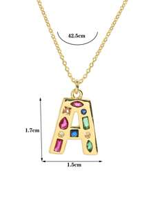 1 Pc Crystal Decor Gold Initial Necklace For Women Pendant Necklaces Daily Party Christmas Jewelry Gifts - Multicolor - View 13