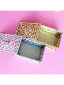 歐式鍍金長方形塑膠盒創意鏤空糖盒電鍍包裝盒寶盒造型糖盒 - 銀色 - 查看 1