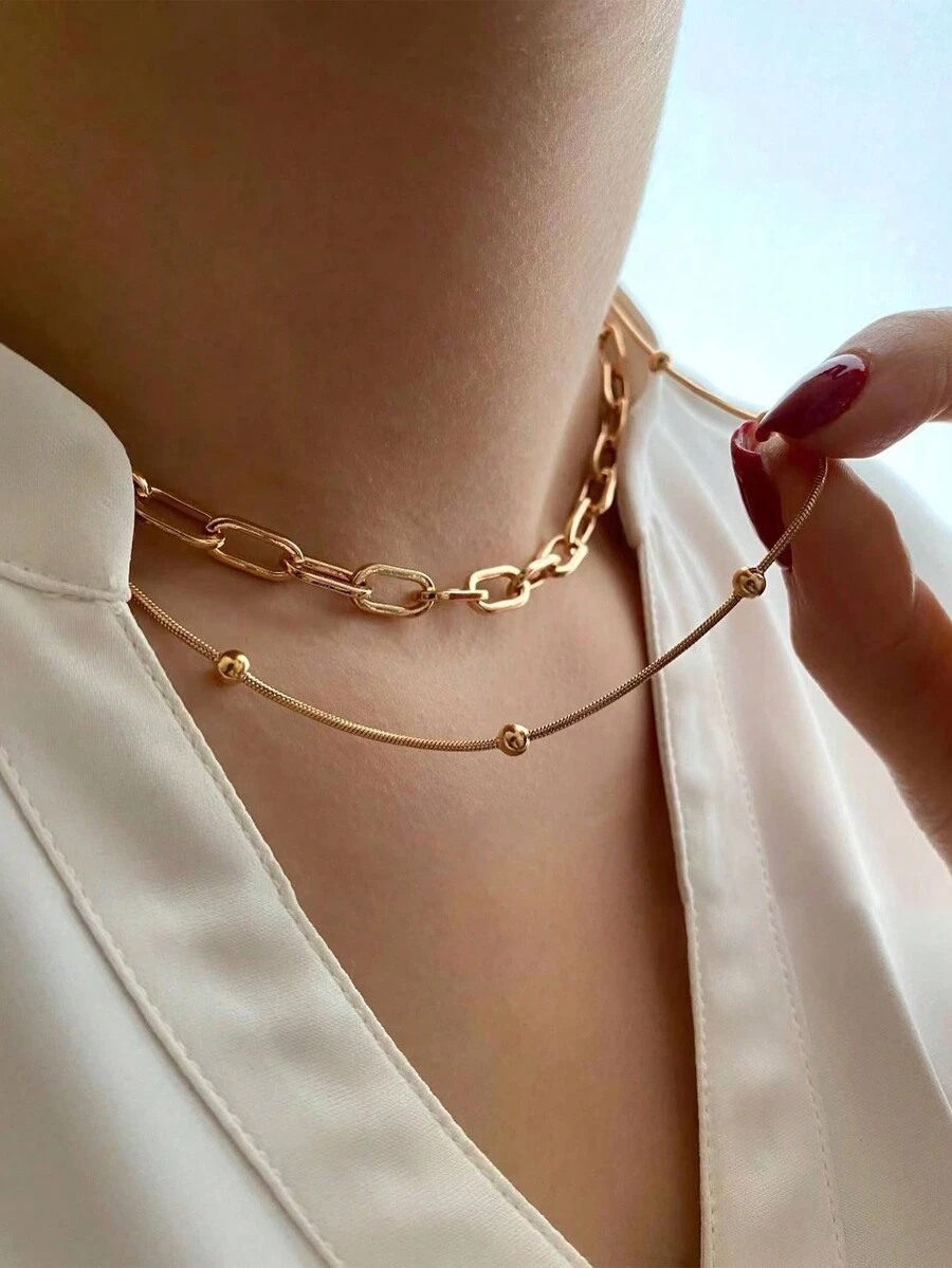 2pcs/Set Fashionable Minimalist Chain Style Bracelet Set, Suitable For Women's Daily Wear - Yellow Gold - View 1