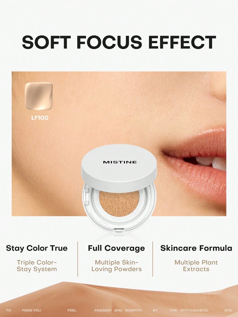 MISTINE 氣墊粉底,光澤保濕中等遮瑕,適合乾性肌膚,24h保濕持久防水防污垢 - 低頻100 - 查看 1